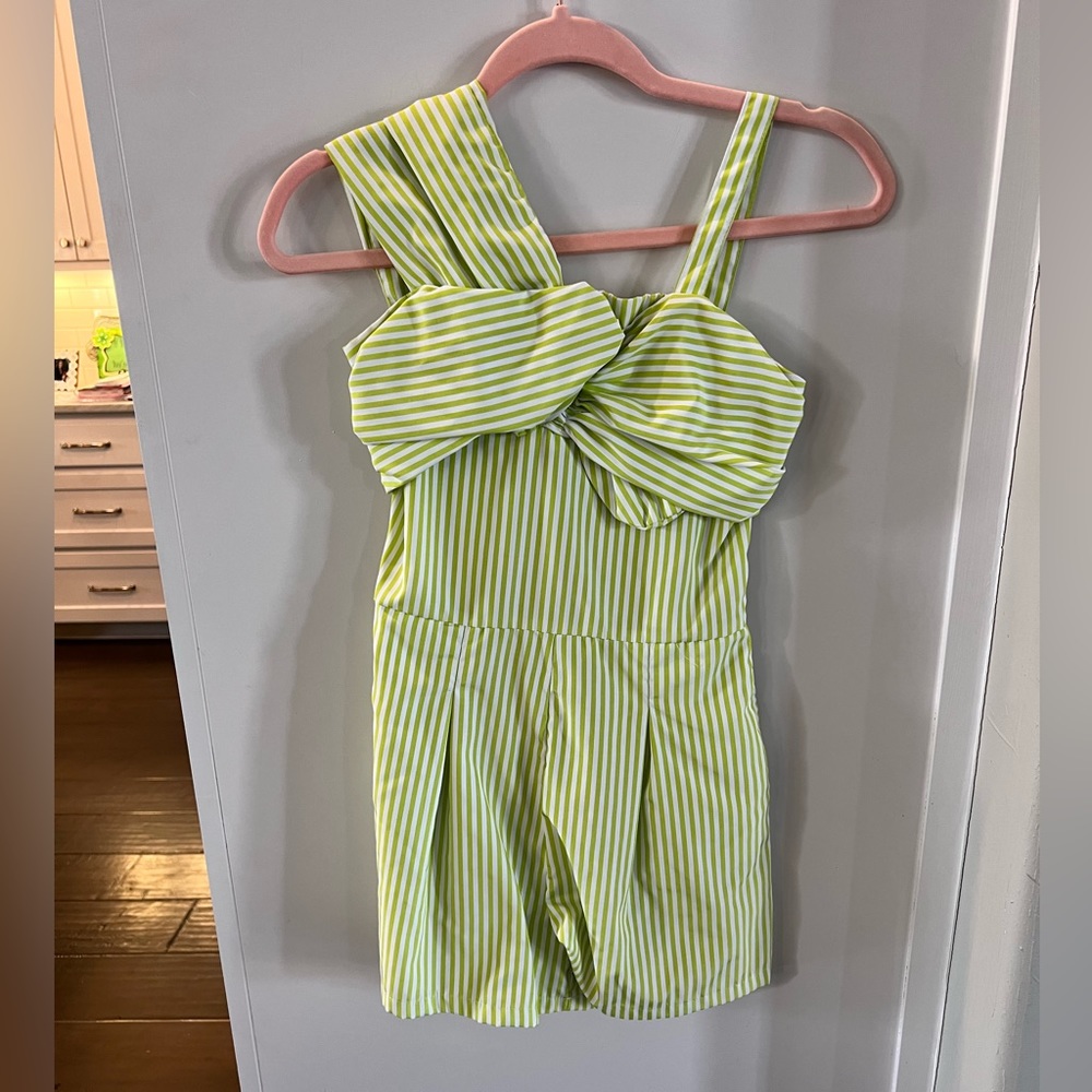 Green and white stripped romper